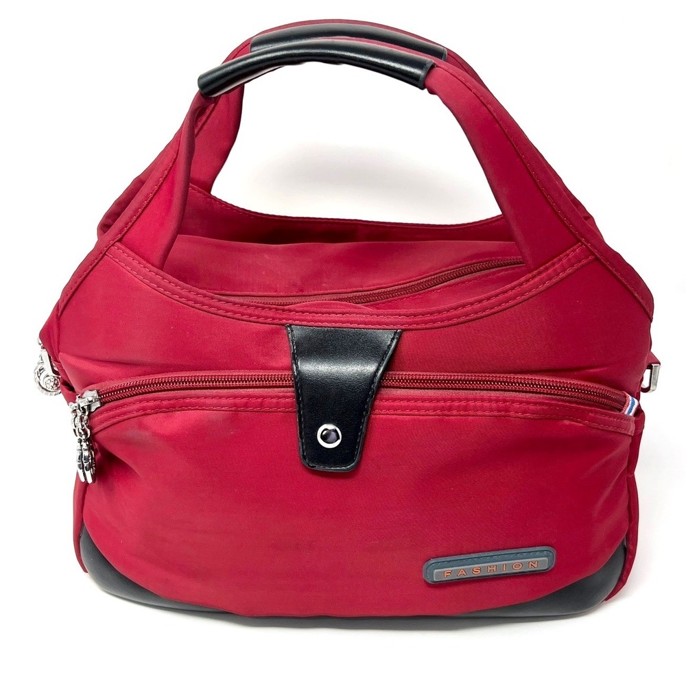 Fashion Business Casual Red Nylon Tote Handbag Multi Pocket Zipper Top Y2K